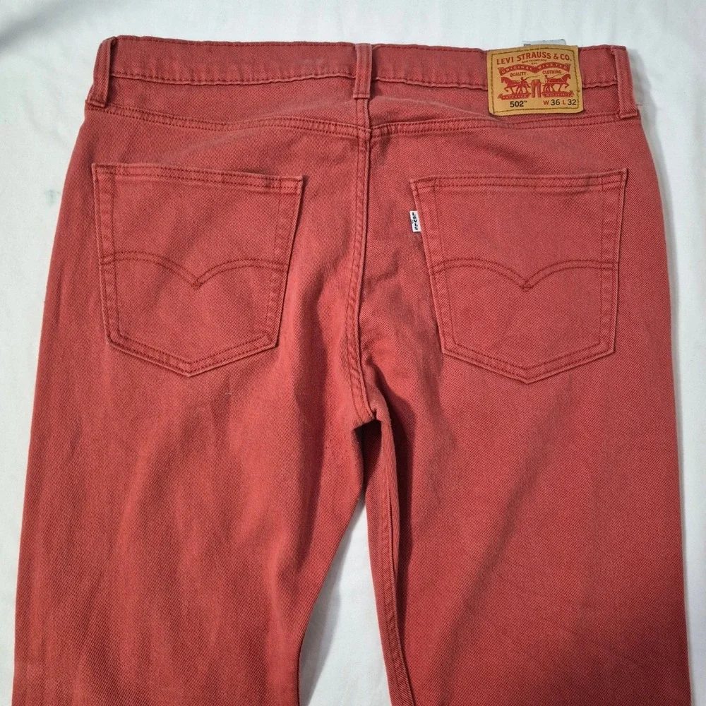 Levi's 502 Taper Jeans Mens 36x32 (38‎ x 31) Orange Regular Fit Stretch Denim